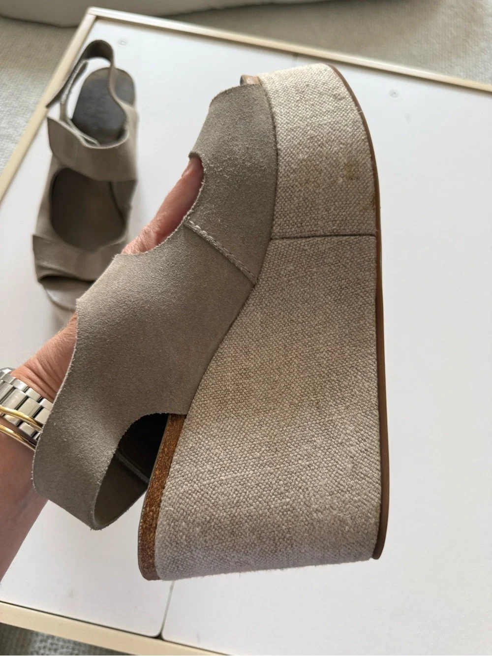 Pedro Garcia Gray Suede Platform Wedge Sandals
